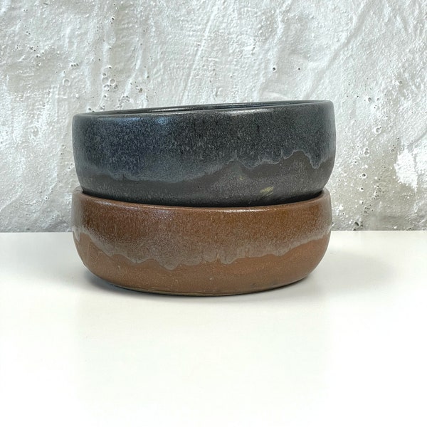 Black Dog Food Bowl - Brown Pet Bowl - Stoneware Japandi Pottery