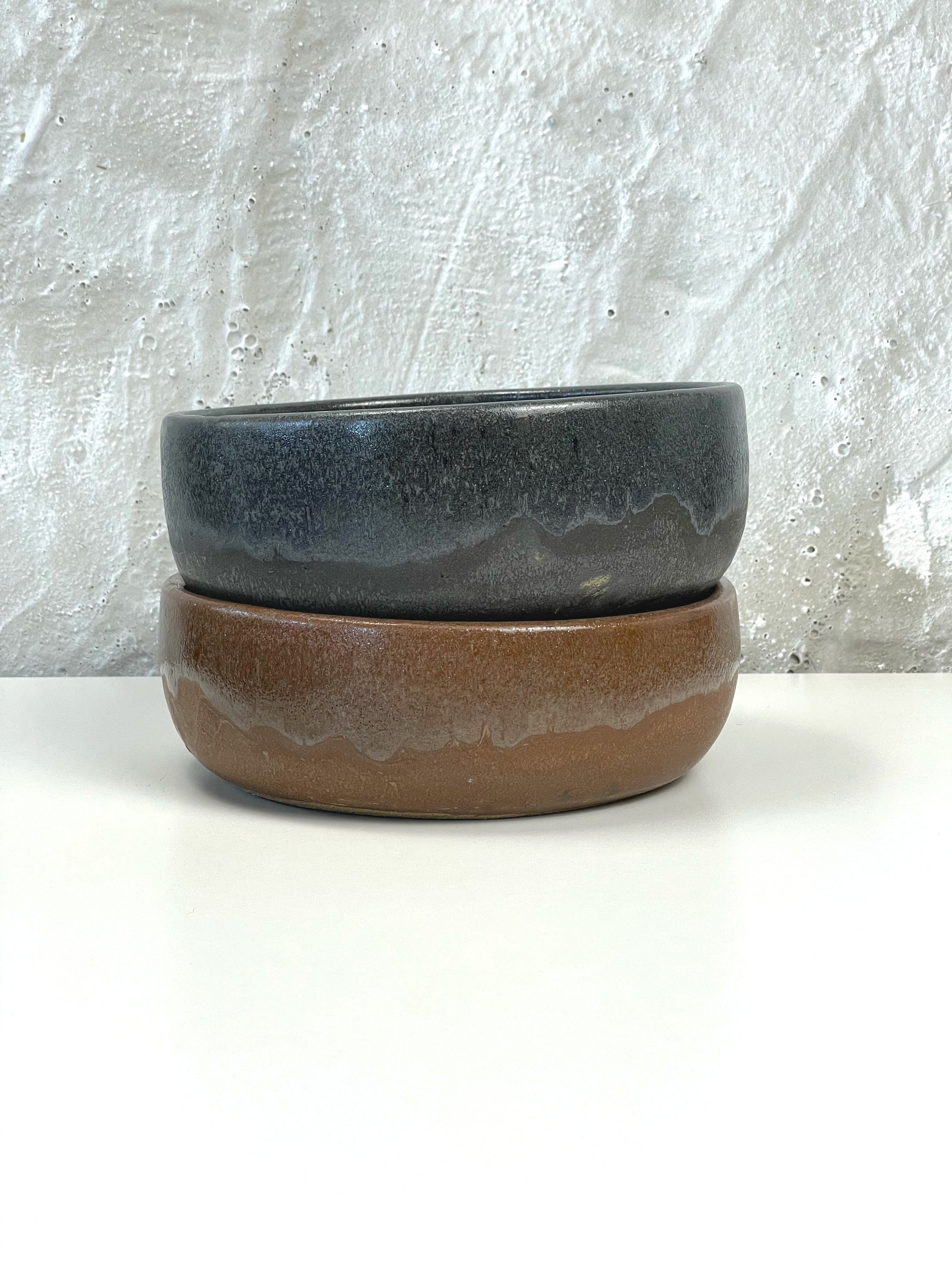 Handcrafted Dog Bowl Set, Gray Stoneware with Paw Print