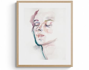 Evanescent No. 3 . Expressive Portrait Watercolor Painting . Modern Giclee Print on Paper or Canvas with Ready to Hang Framed Option