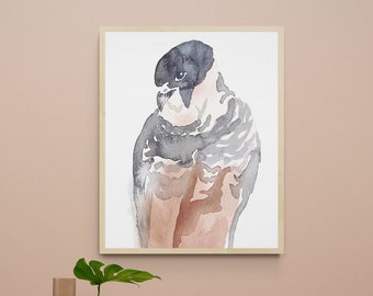 Bat Falcon . Expressive Bird Watercolor Painting . Minimalist Modern Giclee Print on Paper or Canvas with Ready to Hang Framed Option