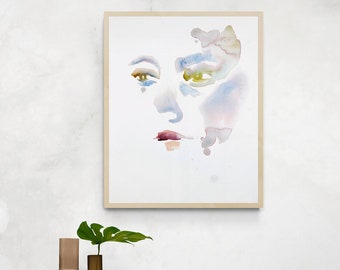 Underlying No. 4 . Portrait Watercolor Painting . Minimalist Modern Giclee Print on Paper or Canvas with Ready to Hang Framed Option