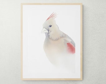 Cardinal No. 4 . Expressive Bird Watercolor Painting . Minimalist Modern Giclee Print on Paper or Canvas with Ready to Hang Framed Option