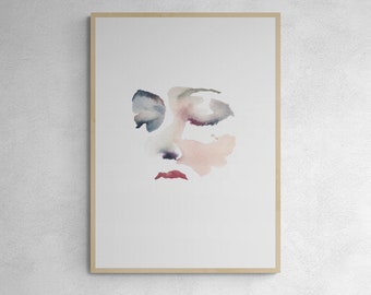 Searching No. 4 . Portrait Watercolor Painting . Minimalist Modern Giclee Print on Paper or Canvas with Ready to Hang Framed Option