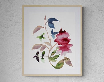 Rose Study No. 90 . Expressive Botanical Flowers Watercolor Painting . Giclee Print on Paper or Canvas with Ready to Hang Framed Option