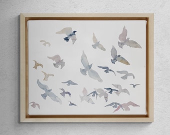 Birds in Flight No. 5 . Minimalist Modern Watercolor Painting . Giclee Print on Paper or Canvas with Ready to Hang Framed Option