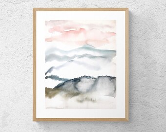 Appalachians No. 4 . Expressive Abstract Landscape Watercolor Painting . Giclee Print on Paper or Canvas with Ready to Hang Framed Option