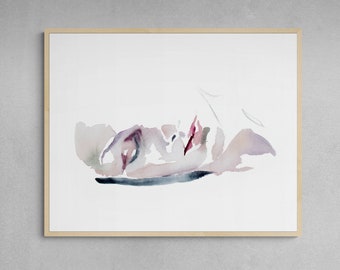 Pause . Expressive Portrait Watercolor Painting . Minimalist Modern Giclee Print on Paper or Canvas with Ready to Hang Framed Option