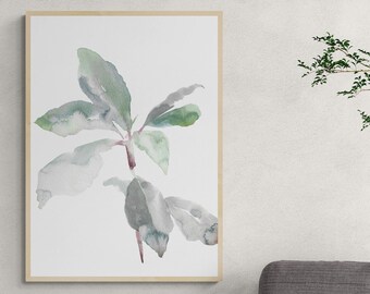 Rhododendron Study . Botanical Leaves Watercolor Painting . Minimalist Giclee Print on Paper or Canvas with Ready to Hang Framed Option