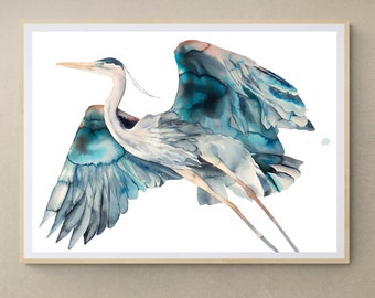 Heron No. 27 . Original Watercolor Bird Painting . Expressive Minimalist Modern Wildlife