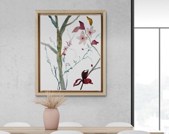 Cherry Blossom No. 17 . Botanical Flower Watercolor Painting . Minimalist Giclee Print on Paper or Canvas with Ready to Hang Framed Option