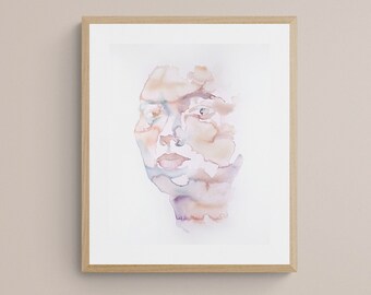 Awareness . Expressive Portrait Watercolor Painting . Minimalist Giclee Print on Paper or Canvas with Ready to Hang Framed Option