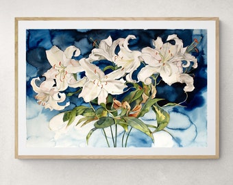 Lily Bouquet . Original Watercolor Painting . Botanical Flowers . Expressive Floral .