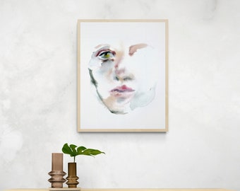 Identity No. 5 . Portrait Watercolor Painting . Minimalist Modern Giclee Print on Paper or Canvas with Ready to Hang Framed Option