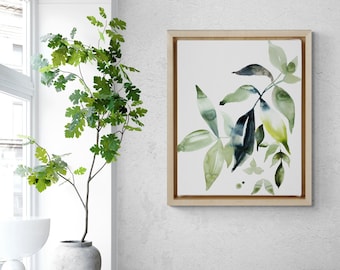 The Woods No. 47 . Botanical Leaves Watercolor Painting . Minimalist Giclee Print on Paper or Canvas with Ready to Hang Framed Option