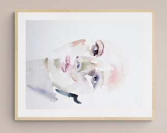 Fortitude . Expressive Portrait Watercolor Painting . Minimalist Modern Giclee Print on Paper or Canvas with Ready to Hang Framed Option