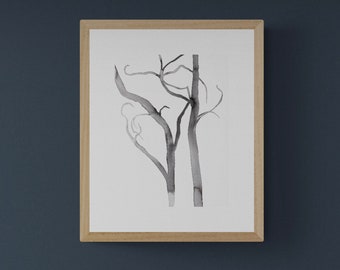 Barren No. 15 . Black & White Tree Ink Painting . Minimalist Modern Giclee Print on Paper or Canvas with Ready to Hang Framed Option