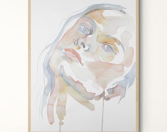 Innate No. 2 . Expressive Portrait Watercolor Painting . Minimalist Modern Giclee Print on Paper or Canvas with Ready to Hang Framed Option