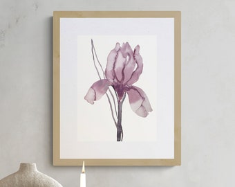 Iris No. 193 . Botanical Flower Watercolor Painting . Minimalist Giclee Print on Paper or Canvas with Ready to Hang Framed Option