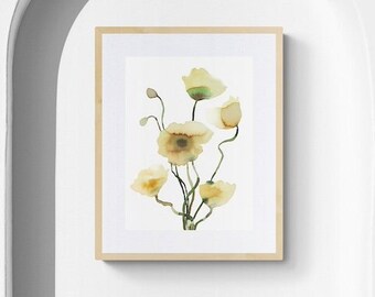 Poppies . Original Ink Painting . Minimalist Modern Botanical Flower . Expressive Floral .