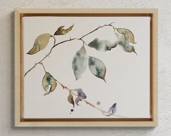 The Woods No. 139 . Botanical Leaves Watercolor Painting . Minimalist Giclee Print on Paper or Canvas with Ready to Hang Framed Option