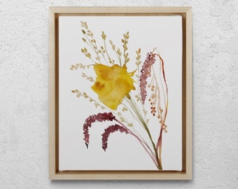 Autumn Bouquet No. 3 . Botanical Flower Watercolor Painting . Expressive Giclee Print on Paper or Canvas with Ready to Hang Framed Option