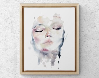 Dissipate . Expressive Portrait Watercolor Painting . Modern Giclee Print on Paper or Canvas with Ready to Hang Framed Option