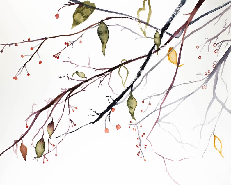 12 original watercolor painting november branches no