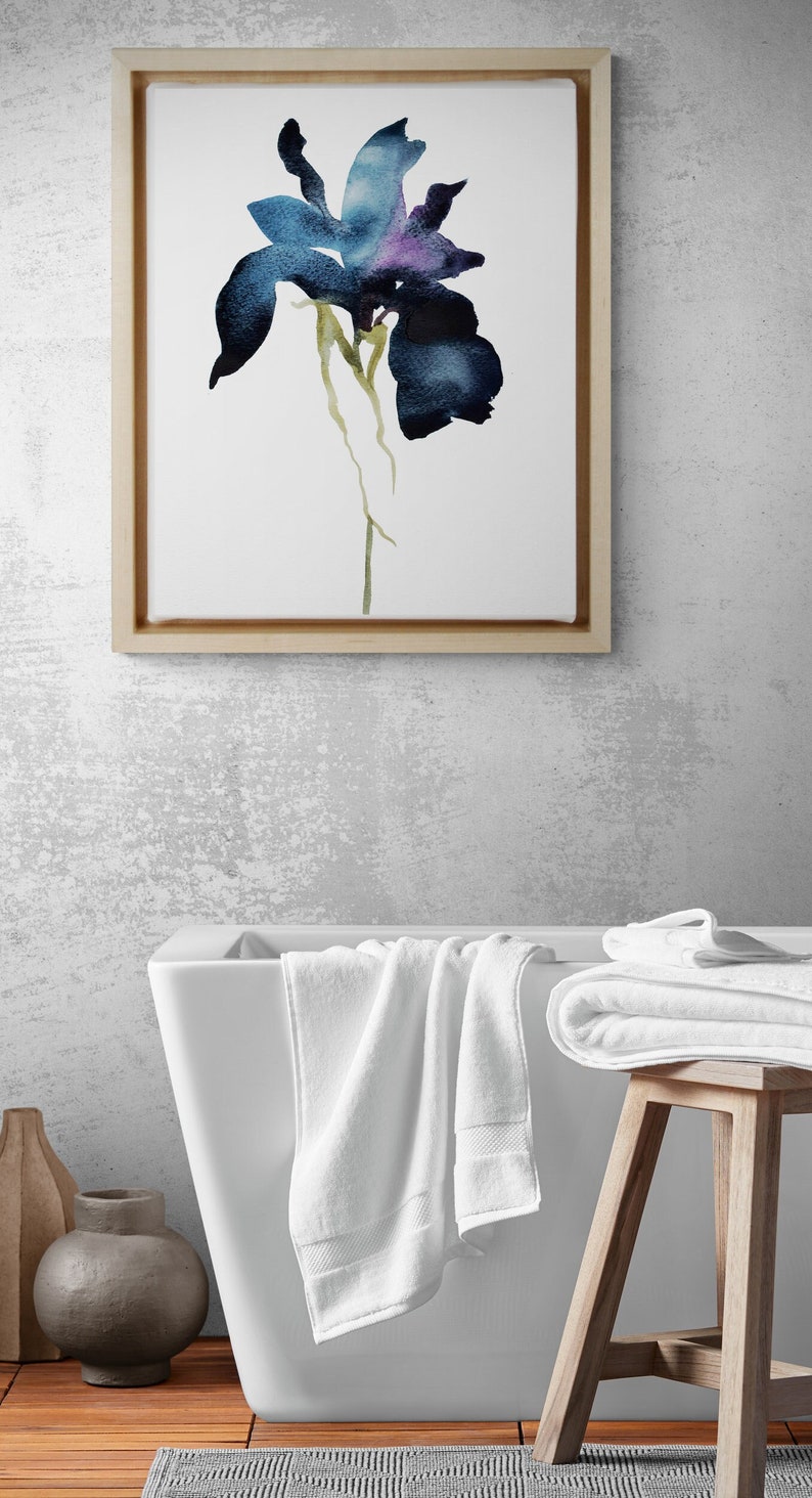 Iris No. 1 . Botanical Flower Watercolor Painting . Minimalist Giclee Print on Paper or Canvas with Ready to Hang Framed Option image 6