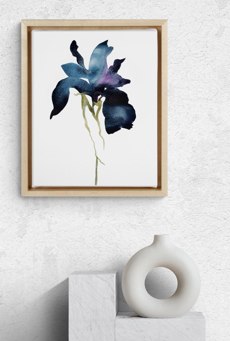 Iris No. 1 . Botanical Flower Watercolor Painting . Minimalist Giclee Print on Paper or Canvas with Ready to Hang Framed Option image 2