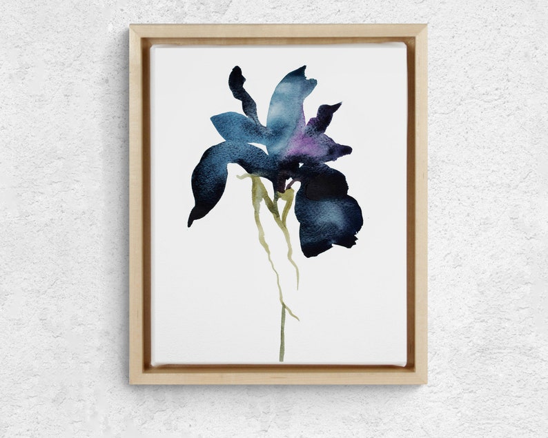 Iris No. 1 . Botanical Flower Watercolor Painting . Minimalist Giclee Print on Paper or Canvas with Ready to Hang Framed Option image 1