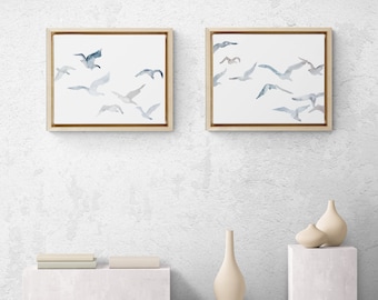 Set of 2 Giclee Prints . Winter Geese . Pair of Flying Bird Watercolor Paintings on Paper or Canvas with Ready to Hang Framed Option