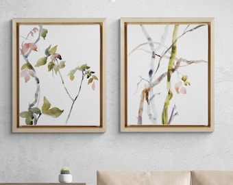 Set of 2 Giclee Prints . Pair of Botanical Watercolor Paintings on Paper or Canvas with Ready to Hang Framed Option