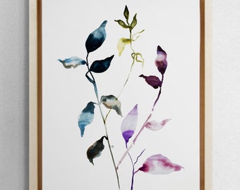 Plant Study No. 58 . Botanical Leaves Watercolor Painting . Minimalist Giclee Print on Paper or Canvas with Ready to Hang Framed Option