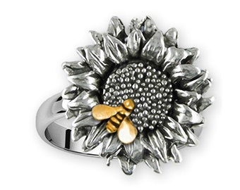 Sunflower Jewelry Silver and 14k Gold Handmade Sunflower