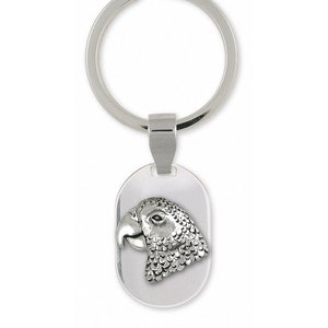 African Grey Jewelry African Grey Key Ring Jewelry Sterling Silver Handmade Parrot Key Ring AFG2X-KRE