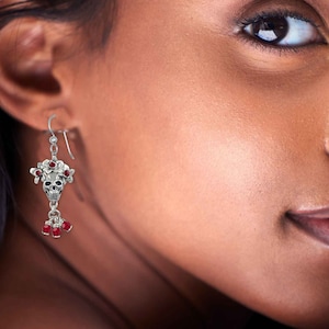 Day Of The Dead Skull Earrings Sterling Silver Handmade Día De Los Muertos Jewelry DOD1-RE