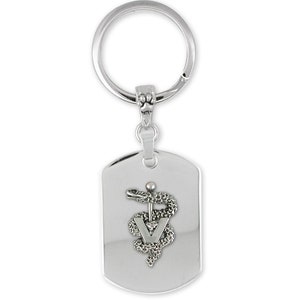 Veterinary Caduceus Jewelry Sterling Silver And Stainless Steel Handmade Veterinary Caduceus Key Ring  VCD1-KR