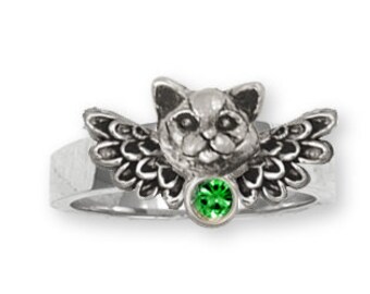 British Shorthair Angel Ring Jewelry Sterling Silver Handmade Cat Ring BRS6-ASR