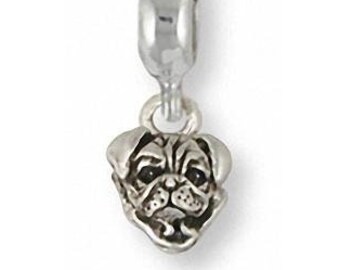 Ciondolo a forma di carlino, piccolo ciondolo a forma di carlino in argento sterling, ciondolo per bracciale a forma di carlino fatto a mano PG36-PNS