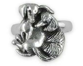 Long And Shorthair Dachshund Jewelry Sterling Silver Handmade Double Dachshund Ring  DDA-R