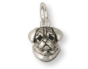 Pug Charm, Small Sterling Silver Pug Bracelet Charm, Handmade Pug Dog Jewelry  PG33-C