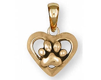 Dog Paw Pendant Jewelry 14k Gold Handmade Dog Pendant PAW6-PG