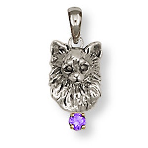 Chihuahua Jewelry Long Hair Chihuahua Pendant Handmade Sterling Silver Chihuahua Jewelry CH56-SP