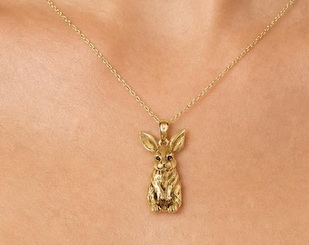 Wisiorek z królikiem, zawieszka w kształcie królika wykonana ze złota vermeil 14K, ręcznie robiona biżuteria z królikiem na prezent RA11X-Pvm