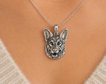 Australian Cattle Dog Pendant Sterling Silver, Handmade Blue Heeler Necklace, Cattle Dog Jewelry Gift CTD1-P