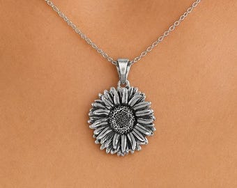 Ciondolo Aster in argento sterling, collana con fiore di aster tridimensionale realizzata a mano, gioiello con fiore di nascita di settembre, regalo AST1-P