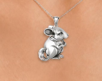 Chinchilla Pendant Sterling Silver, Handmade Dimensional Chinchilla Necklace, Chinchilla Jewelry Gift for Animal Lover  CL1-P