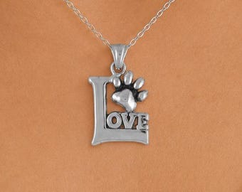 Hundepfote Liebe Anhänger Sterling Silber, Handgemachte Pfotenabdruck Halskette, Hundeliebhaber Schmuck Geschenk PW33-P