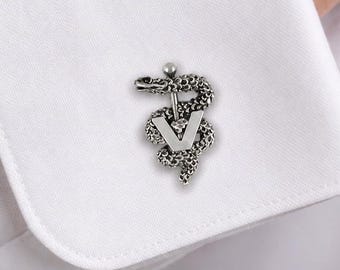 Gemelos veterinarios con diseño de caduceo, plata de ley, gemelos para veterinarios, joyería para médicos veterinarios, VCD1-CL