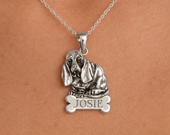 Basset Hound Personalized Pendant Sterling Silver, Handmade Basset Hound Necklace, Custom Dog Jewelry Gif BAS5-NP
